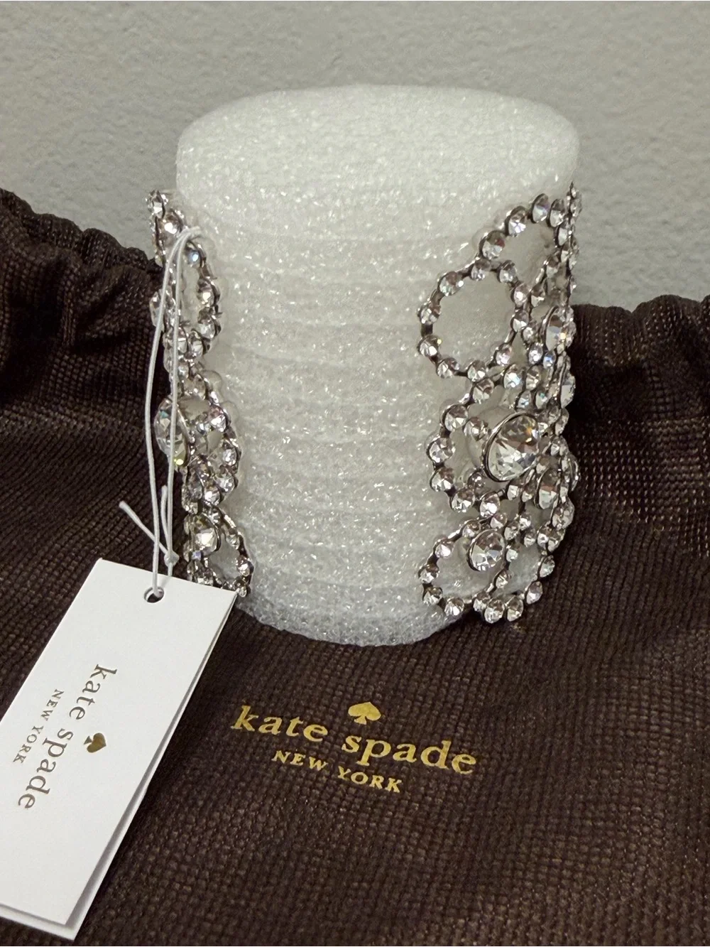 Kate Spade Bridal Crystal Lace Statement Cuff Bracelet Silver Rhinestone NWT - Picture 4 of 8